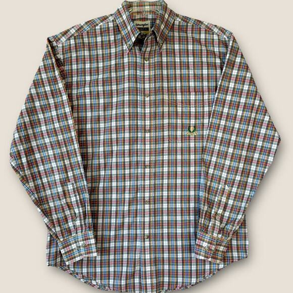 Wrangler Riata Long Sleeve Button Down Shirt Size M Lightweight Multicolor Plaid - Picture 1 of 12